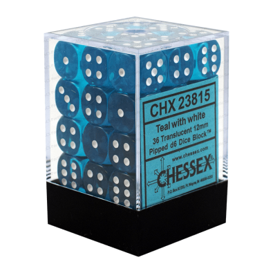 Translucent Dice D6 (12mm)  - Teal/White x36