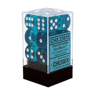 Translucent Dice Set - Teal/White x12