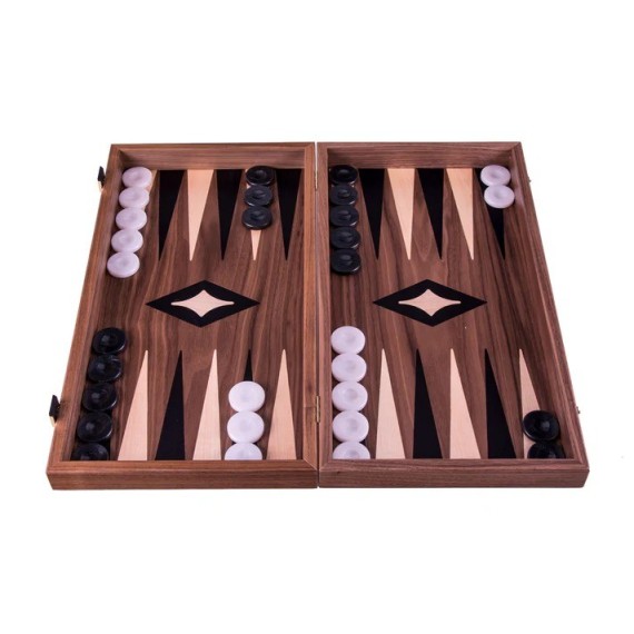 Handcrafted Walnut 3-in-1 Chess, Backgammon, and Checkers Set - Elegant Marquetry Design