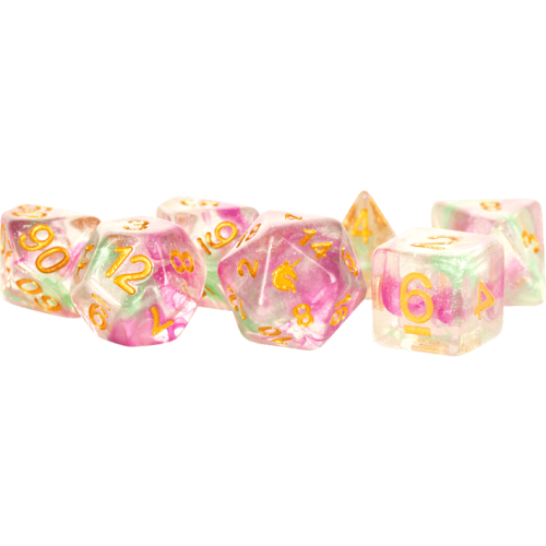 Unicorn Resin Polyhedral Dice Set Celestial Blossom