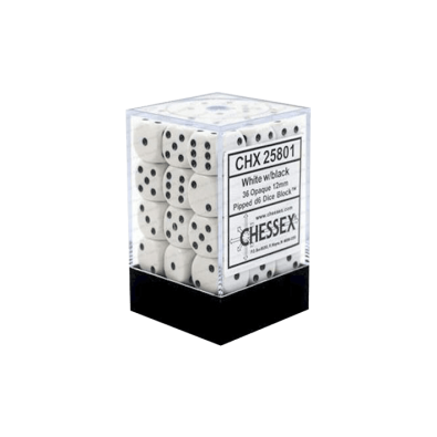 Opaque Dice D6 (12mm) - White-Black (Pipped) x36