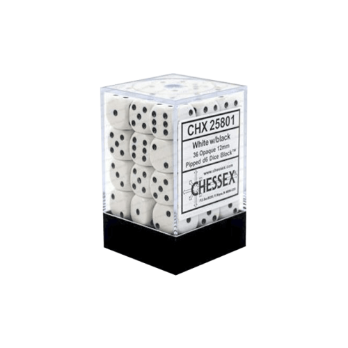 Opaque Dice D6 (12mm) - White-Black (Pipped) x36
