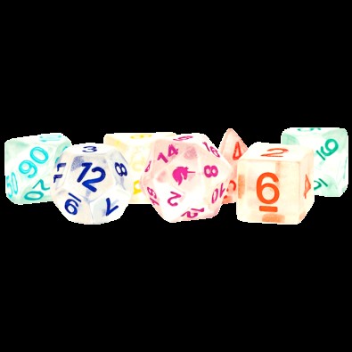 Unicorn Resin Polyhedral Dice Set Rainbow Ice
